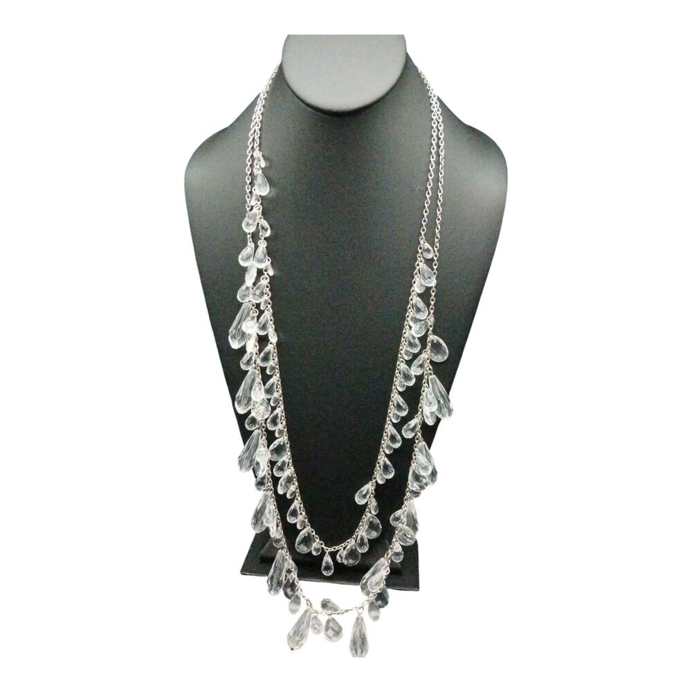 Joan Rivers Silver Tone Crystal Teardrop Multi-Strand Statement Necklace – NWOT